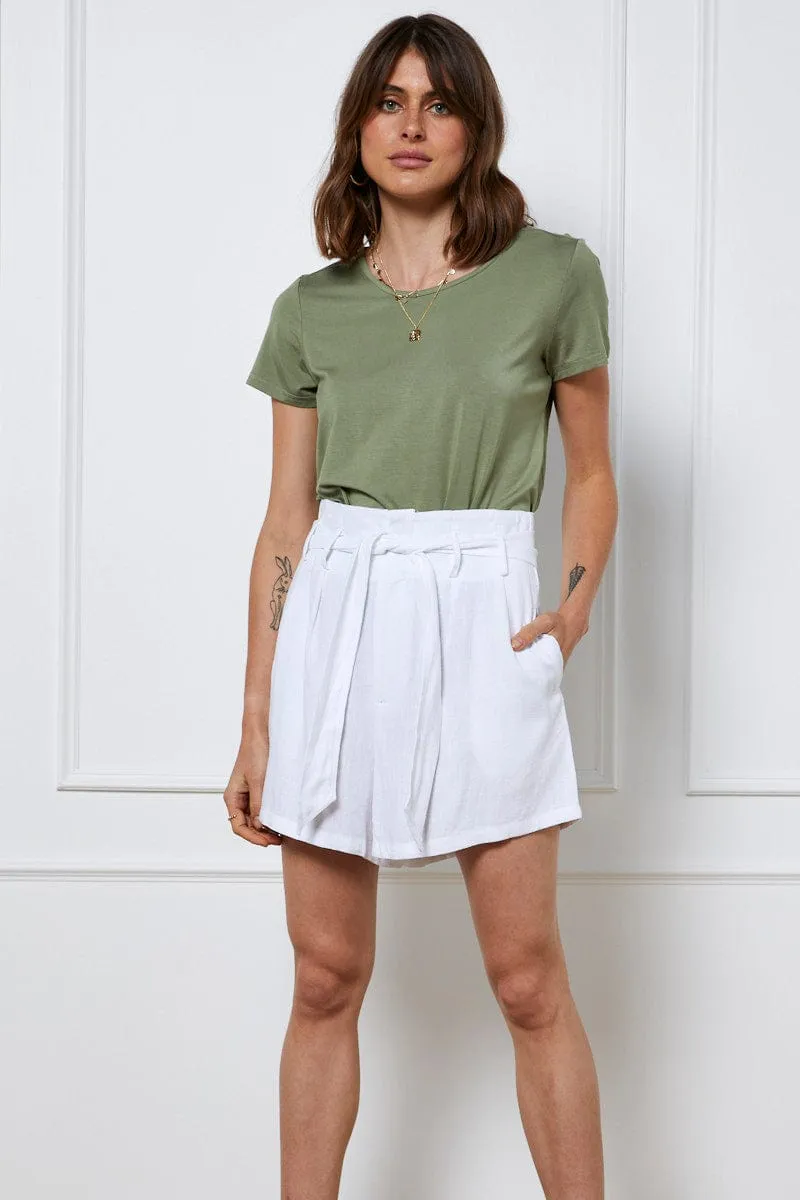 White Belted Shorts High Waist Linen sold by Ally Fashion