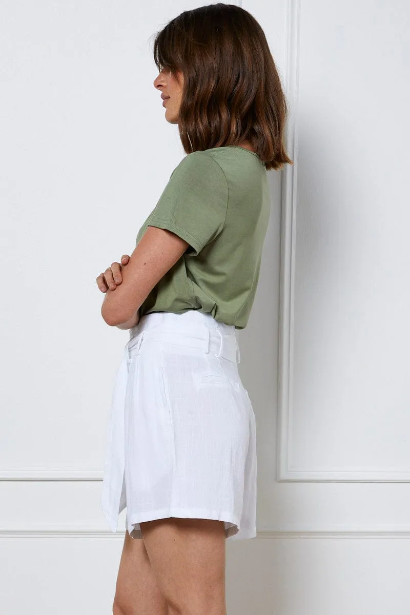 White Belted Shorts High Waist Linen sold by Ally Fashion product image thumbnail 4