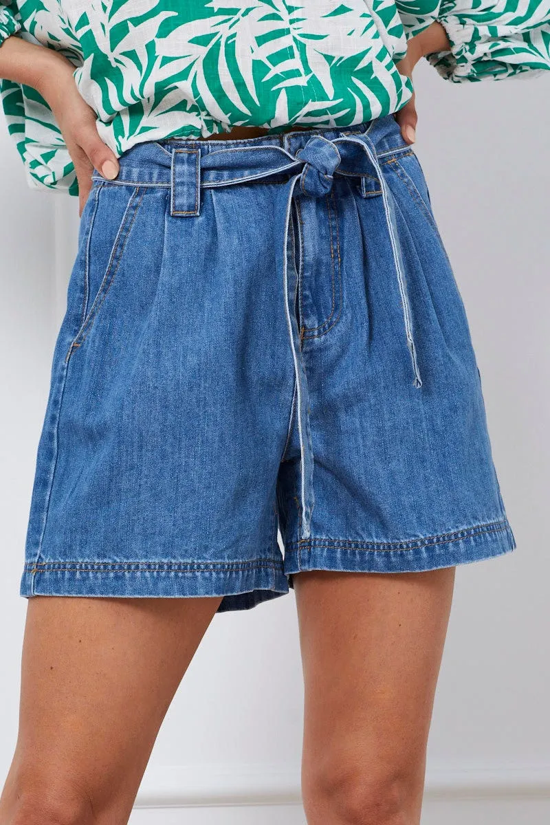 Blue Relaxed Denim Shorts High Rise sold by Ally Fashion product image thumbnail 2