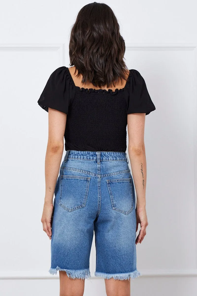 Blue Knee Length Denim Shorts High Rise sold by Ally Fashion product image thumbnail 5