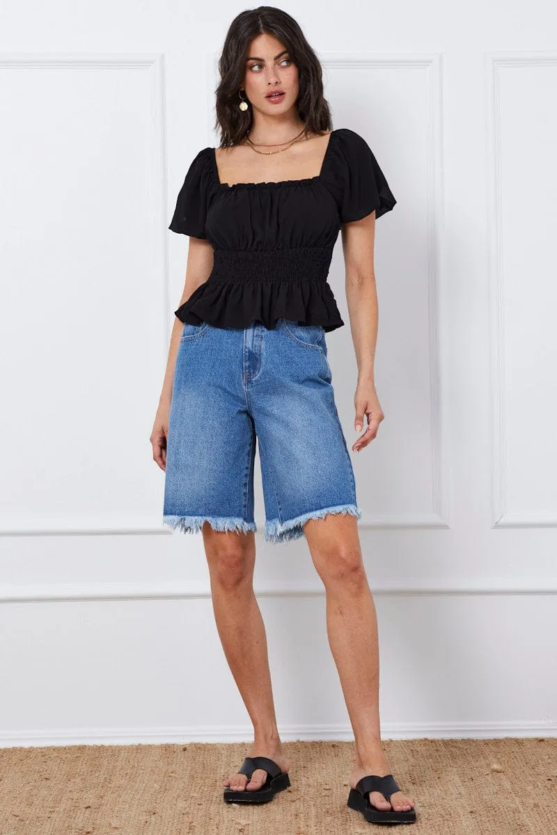 Blue Knee Length Denim Shorts High Rise sold by Ally Fashion product image thumbnail 3