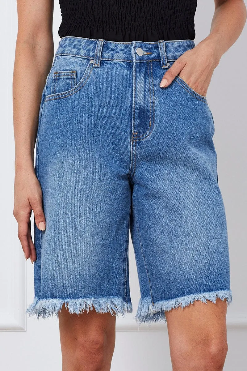 Blue Knee Length Denim Shorts High Rise sold by Ally Fashion product image thumbnail 2