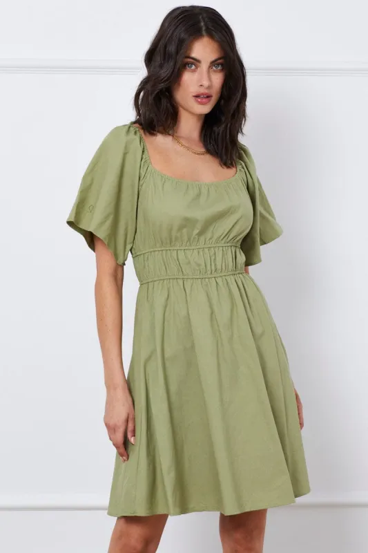 Green Mini Dress Short Sleeve Square Neck sold by Ally Fashion