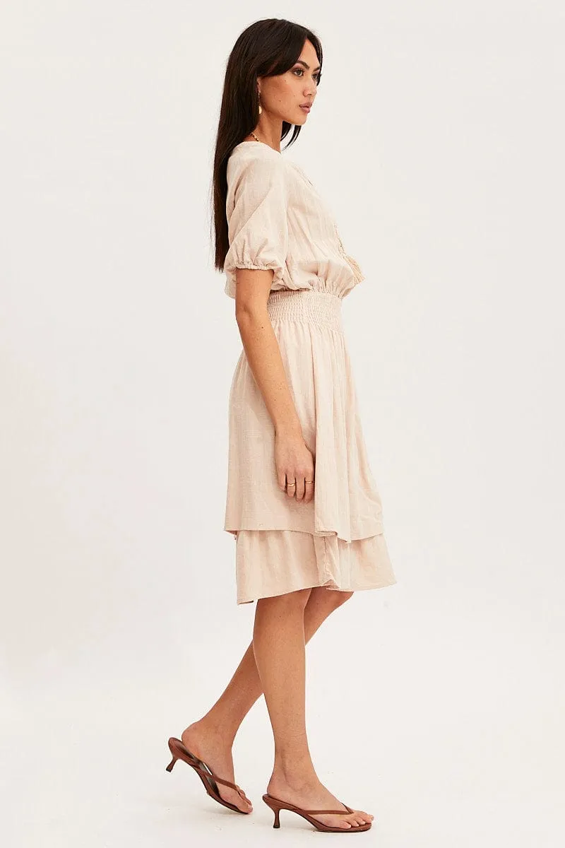 Beige Midi Dress Short Sleeve V Neck sold by Ally Fashion product image thumbnail 4