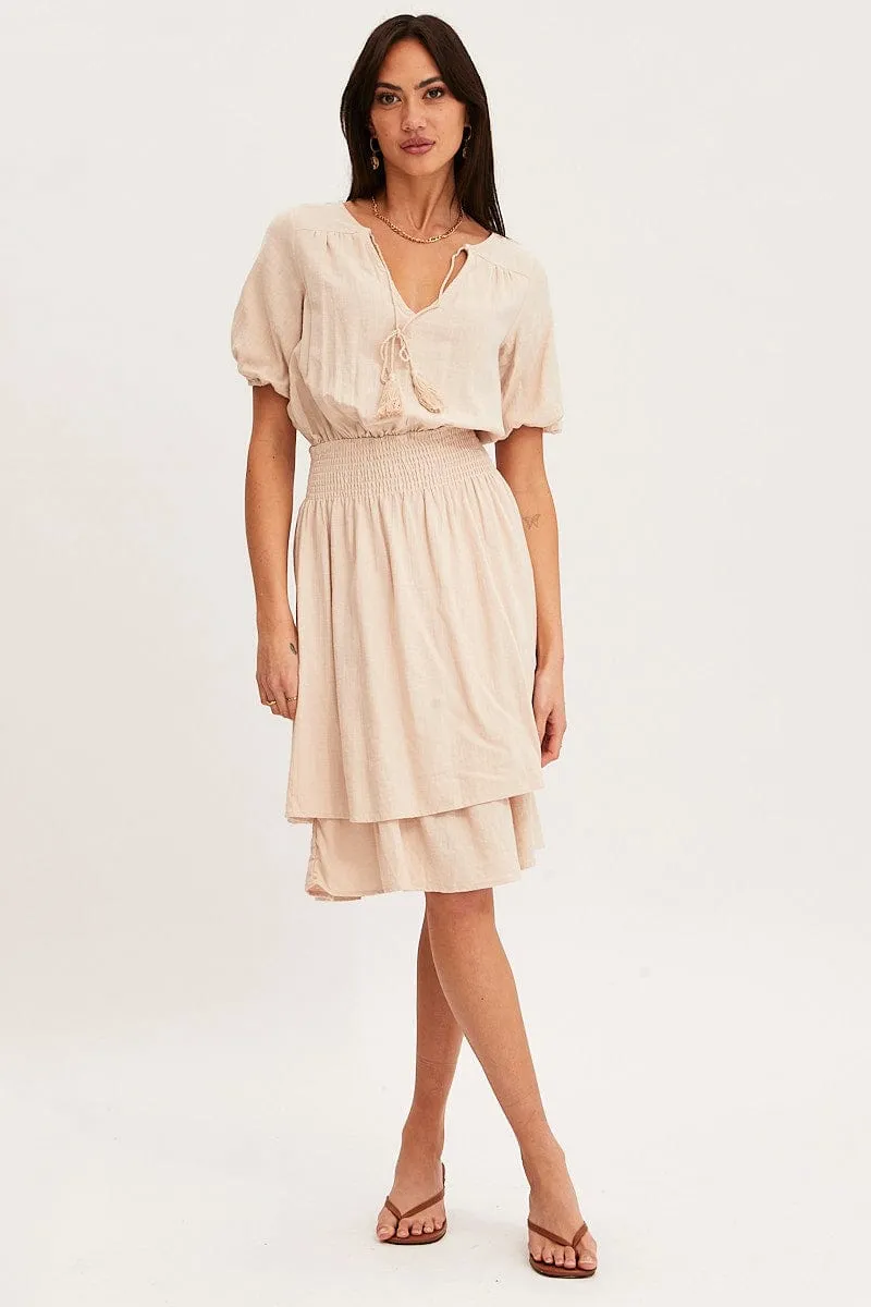Beige Midi Dress Short Sleeve V Neck sold by Ally Fashion