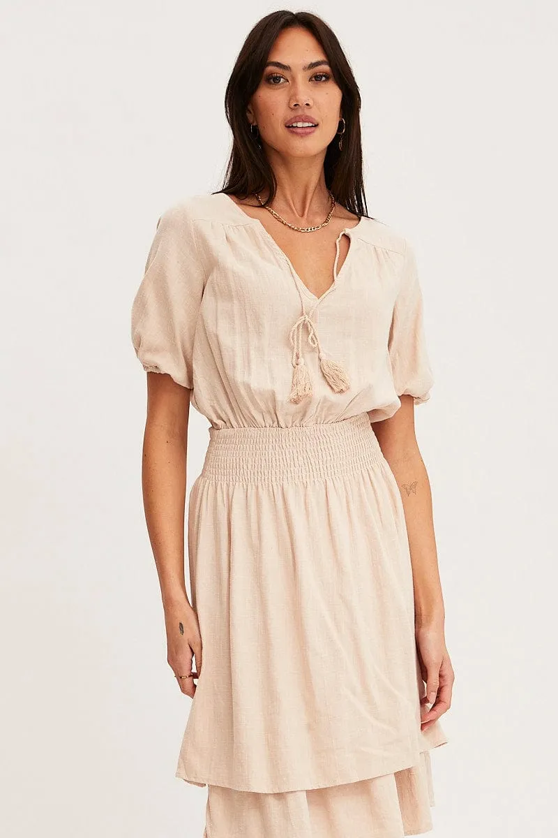 Beige Midi Dress Short Sleeve V Neck sold by Ally Fashion product image thumbnail 2