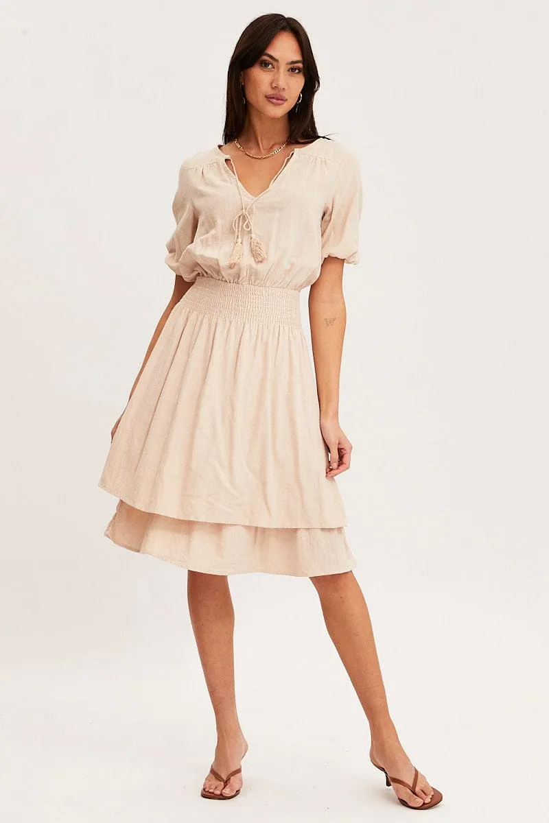 Beige Midi Dress Short Sleeve V Neck sold by Ally Fashion product image thumbnail 3