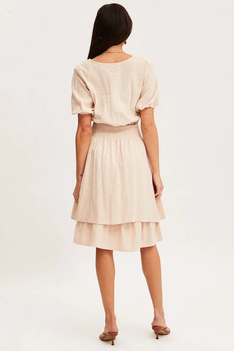 Beige Midi Dress Short Sleeve V Neck sold by Ally Fashion product image thumbnail 5