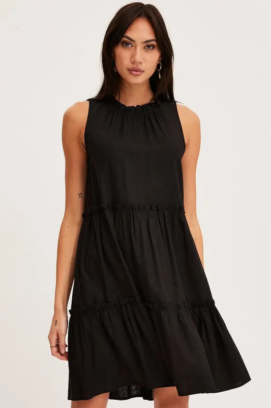 Black Mini Dress Sleeveless Round Neck sold by Ally Fashion