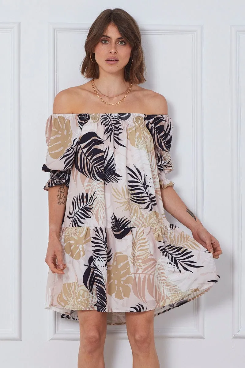 Trop Print Mini Dress Off Shoulder sold by Ally Fashion product image thumbnail 3