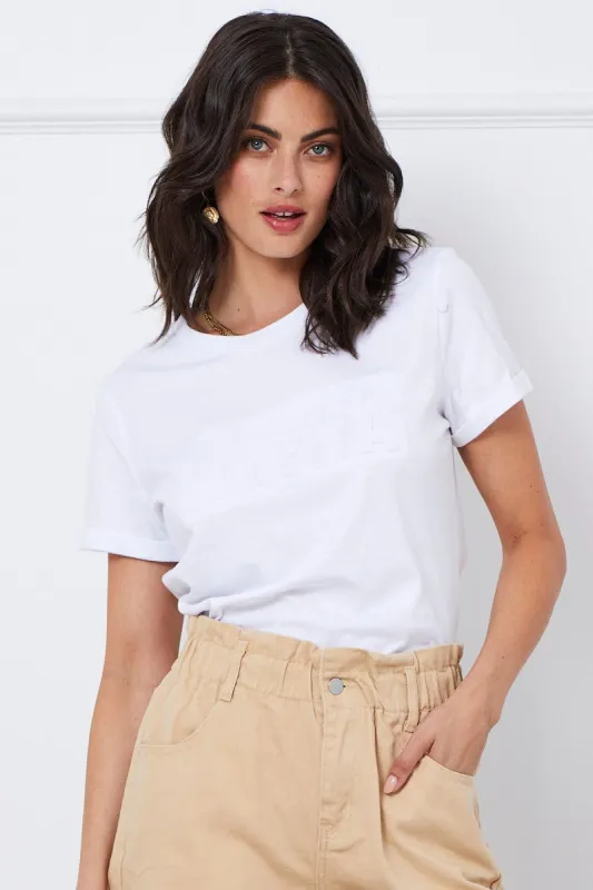 White Graphic T Shirt Short Sleeve Crew Neck sold by Ally Fashion