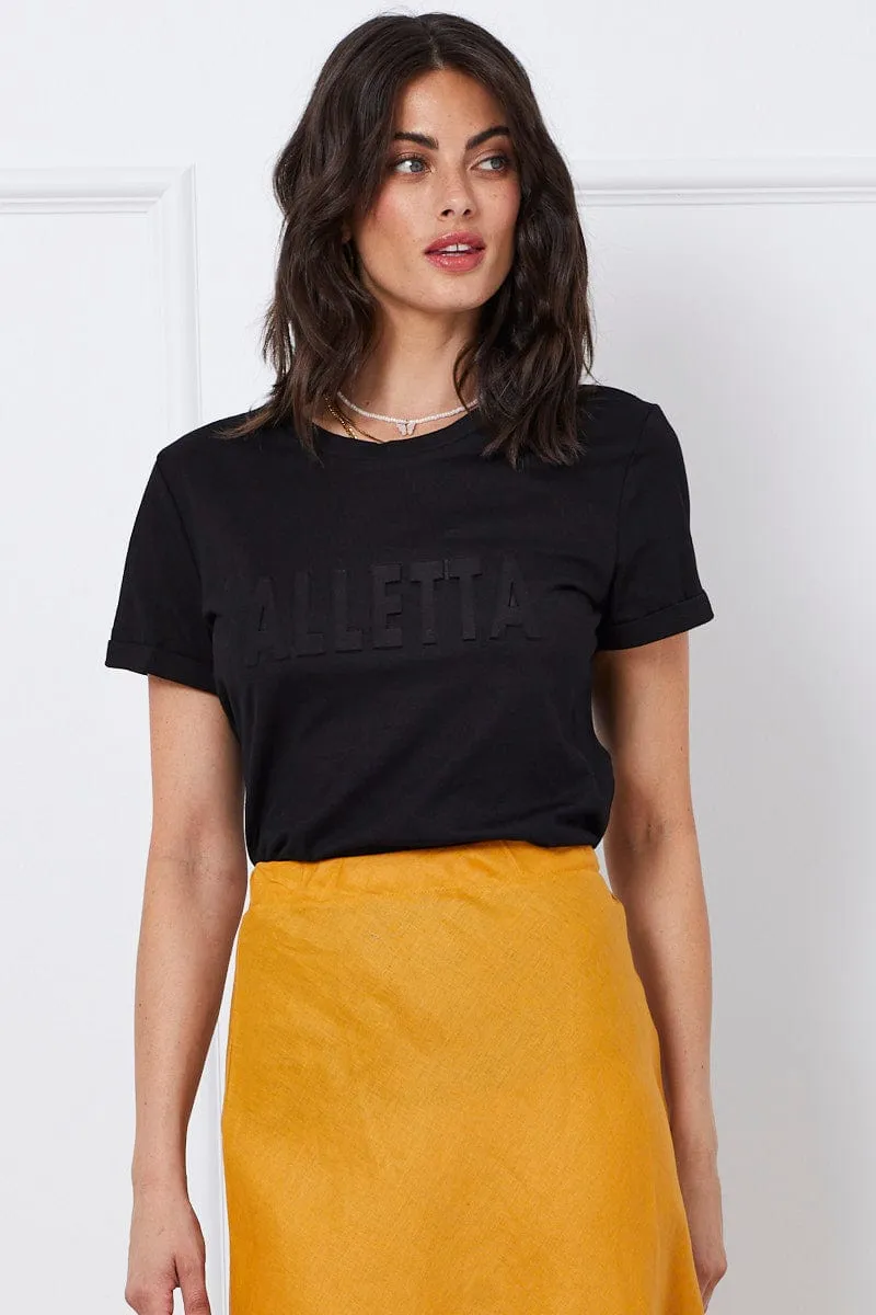 Black Graphic T Shirt Short Sleeve Crew Neck sold by Ally Fashion