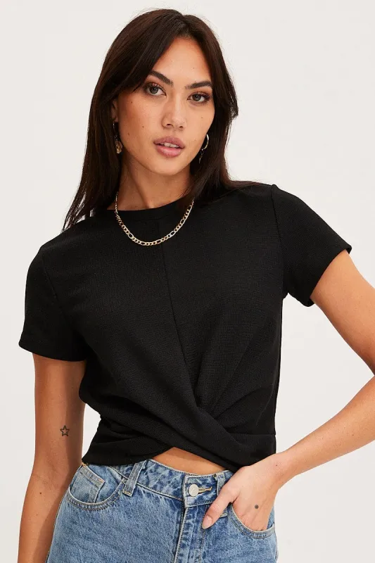 Black Twist Top Short Sleeve Crew Neck sold by Ally Fashion