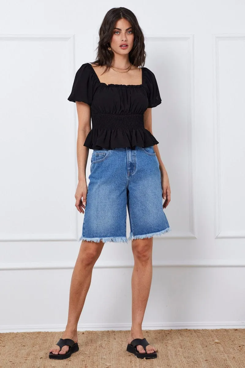 Black Top Short Sleeve Square Neck sold by Ally Fashion product image thumbnail 2