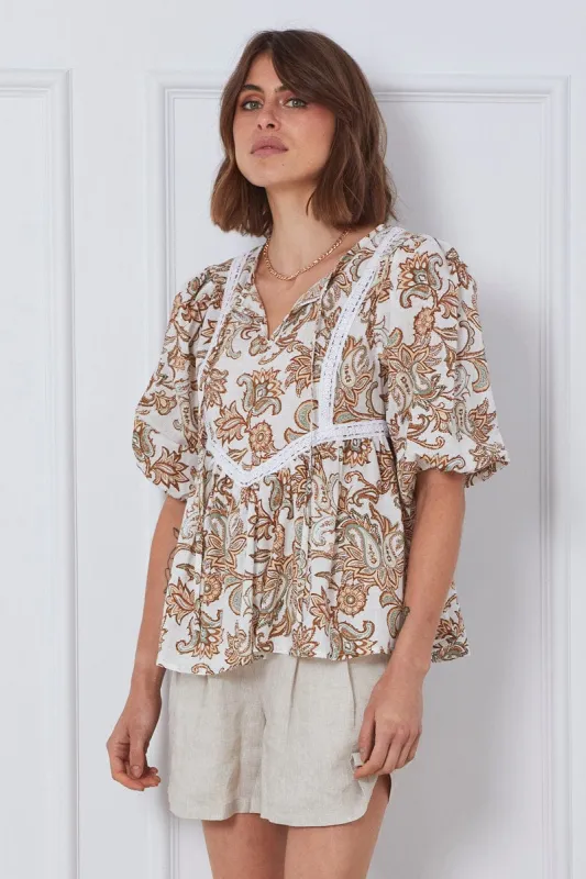 Print Relaxed Top Short Sleeve Oversized Square Neck sold by Ally Fashion