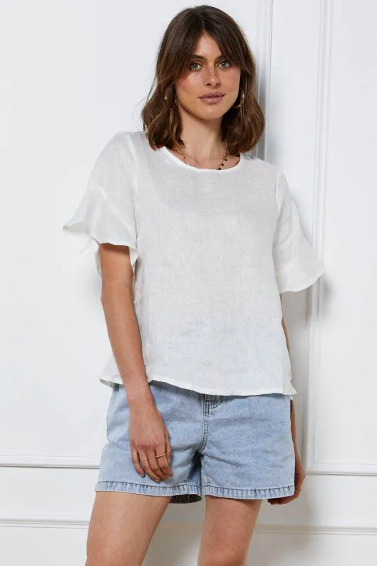 White Crop Top Short Sleeve Relaxed Linen sold by Ally Fashion