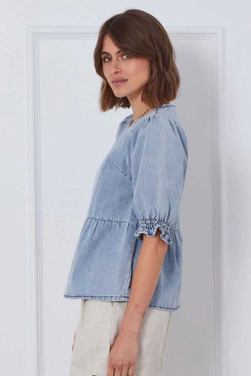Blue Top Short Sleeve Relaxed Linen sold by Ally Fashion product image thumbnail 4