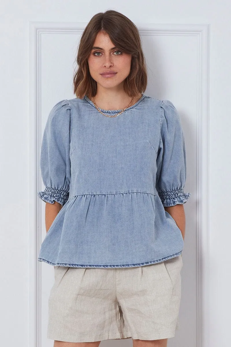 Blue Top Short Sleeve Relaxed Linen sold by Ally Fashion product image thumbnail 3