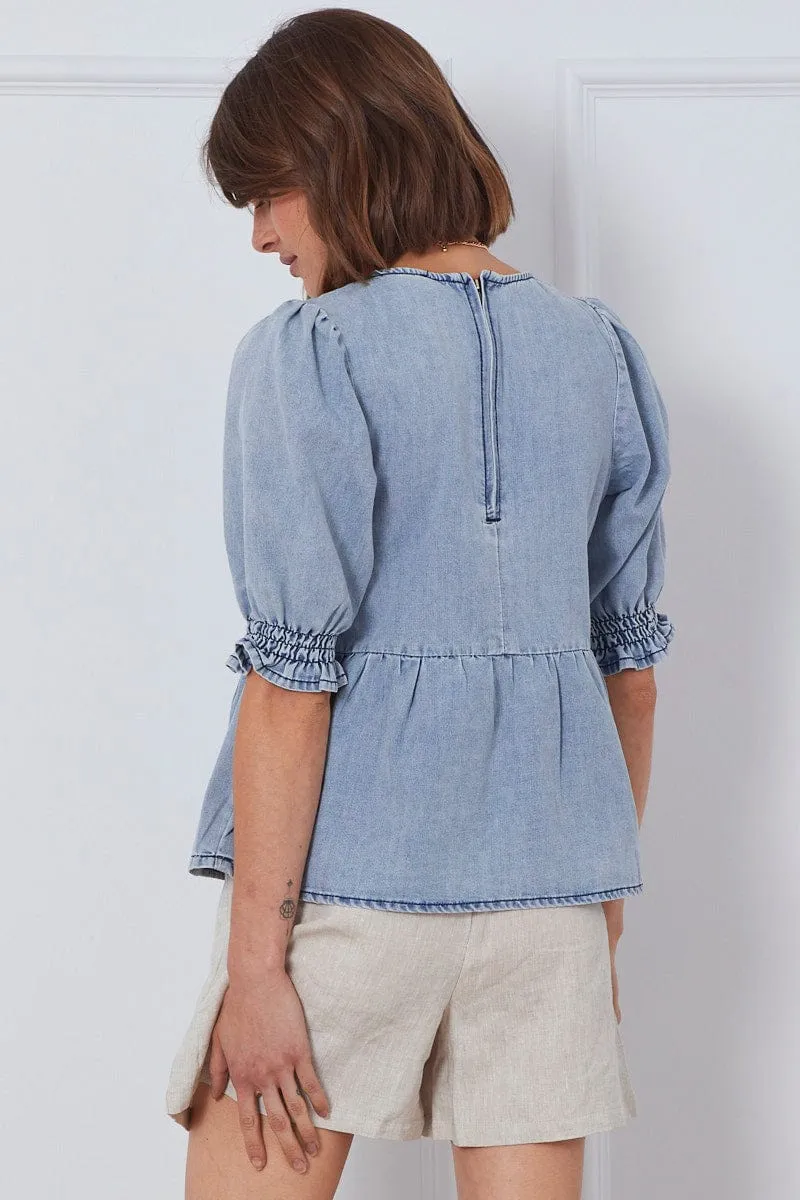 Blue Top Short Sleeve Relaxed Linen sold by Ally Fashion product image thumbnail 5