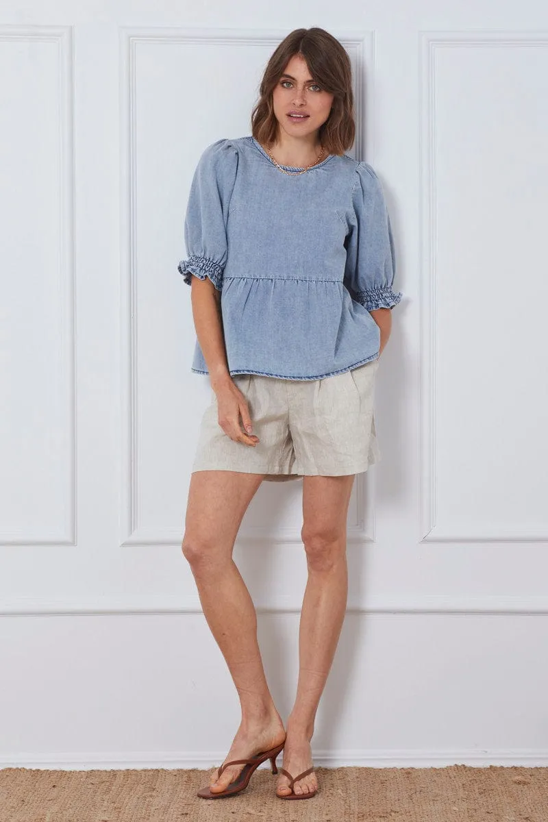 Blue Top Short Sleeve Relaxed Linen sold by Ally Fashion product image thumbnail 2