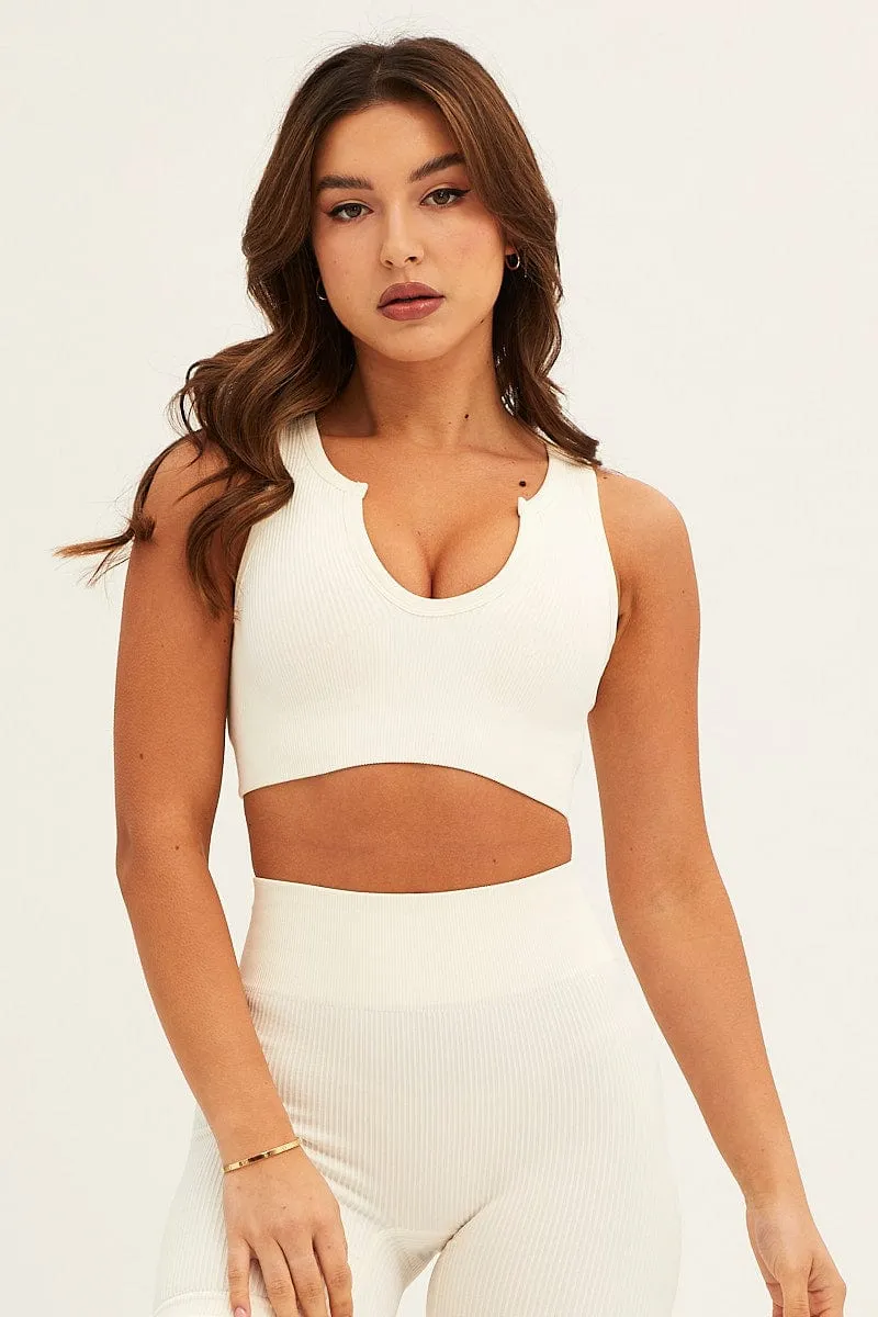 White Seamless Activewear V Neck Singlet Top sold by Ally Fashion