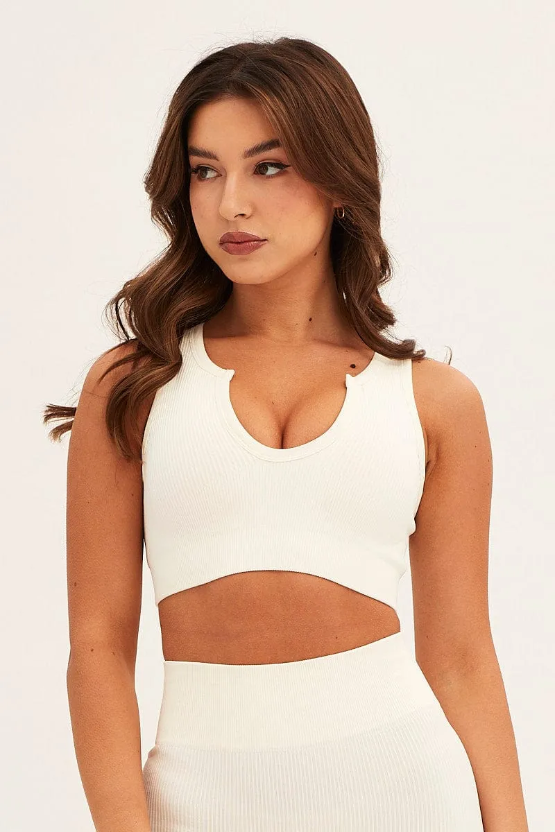 White Seamless Activewear V Neck Singlet Top sold by Ally Fashion product image thumbnail 3
