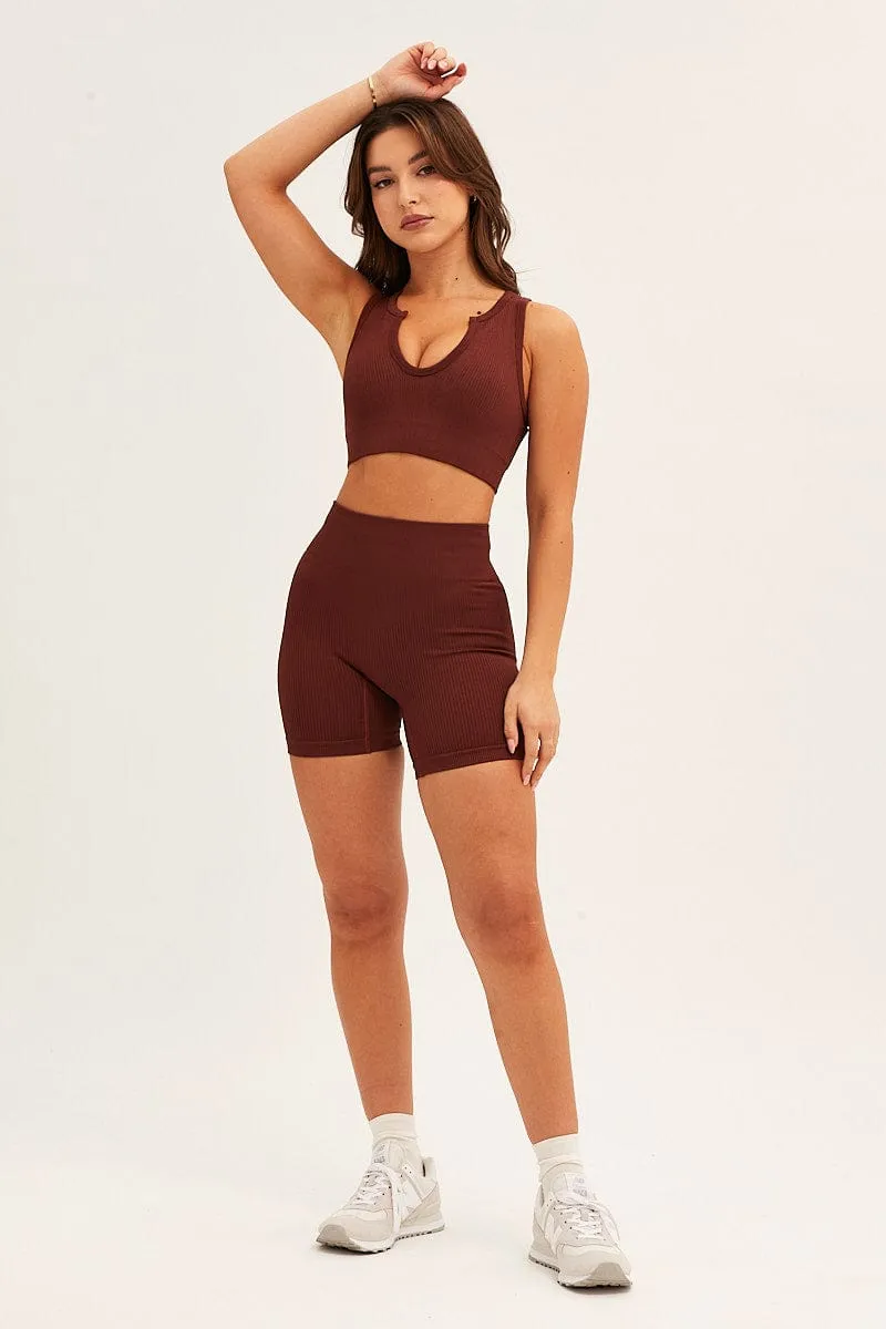 Brown Seamless Activewear V Neck Singlet Top sold by Ally Fashion product image thumbnail 2