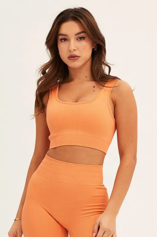 Orange Seamless Activewear Singlet Top sold by Ally Fashion