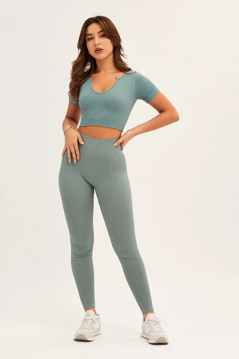 Green Seamless Activewear Short Sleeve Top sold by Ally Fashion product image thumbnail 3