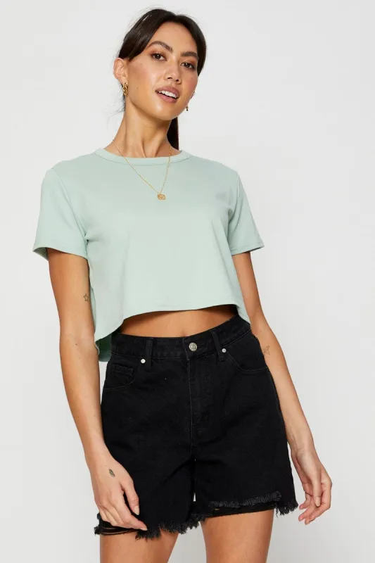 Green T Shirt Short Sleeve Crop Crew Neck Cotton sold by Ally Fashion