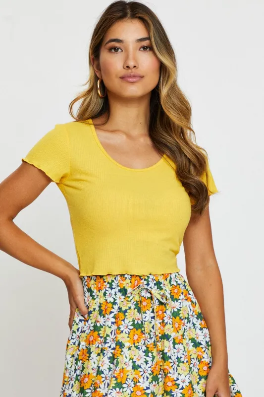 Yellow T-Shirt Short Sleeve Crop Crew Neck sold by Ally Fashion