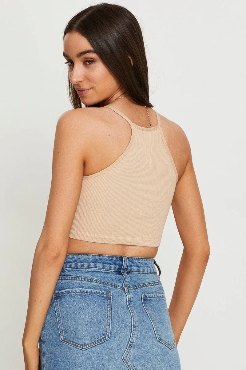 Beige Rib Top Seamless Crop sold by Ally Fashion product image thumbnail 5