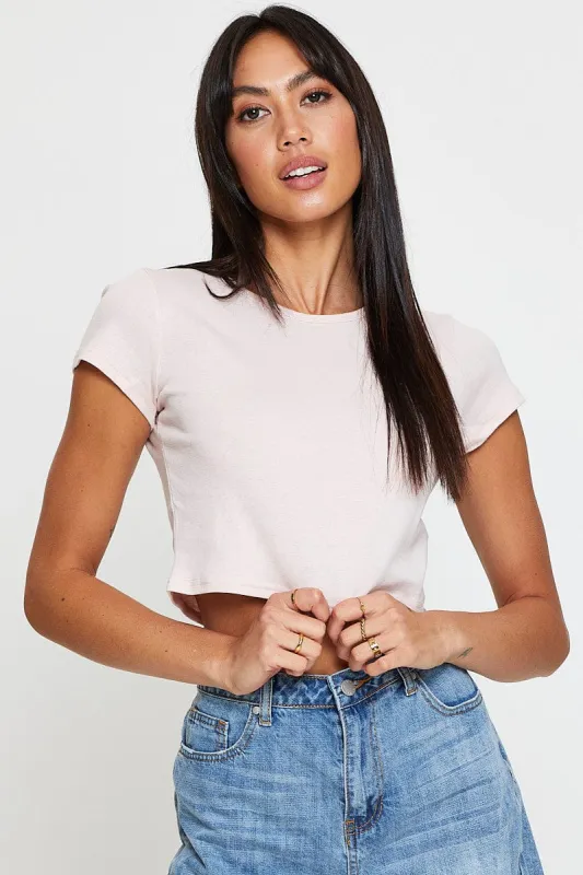 Pink T Shirt Short Sleeve Crew Neck sold by Ally Fashion