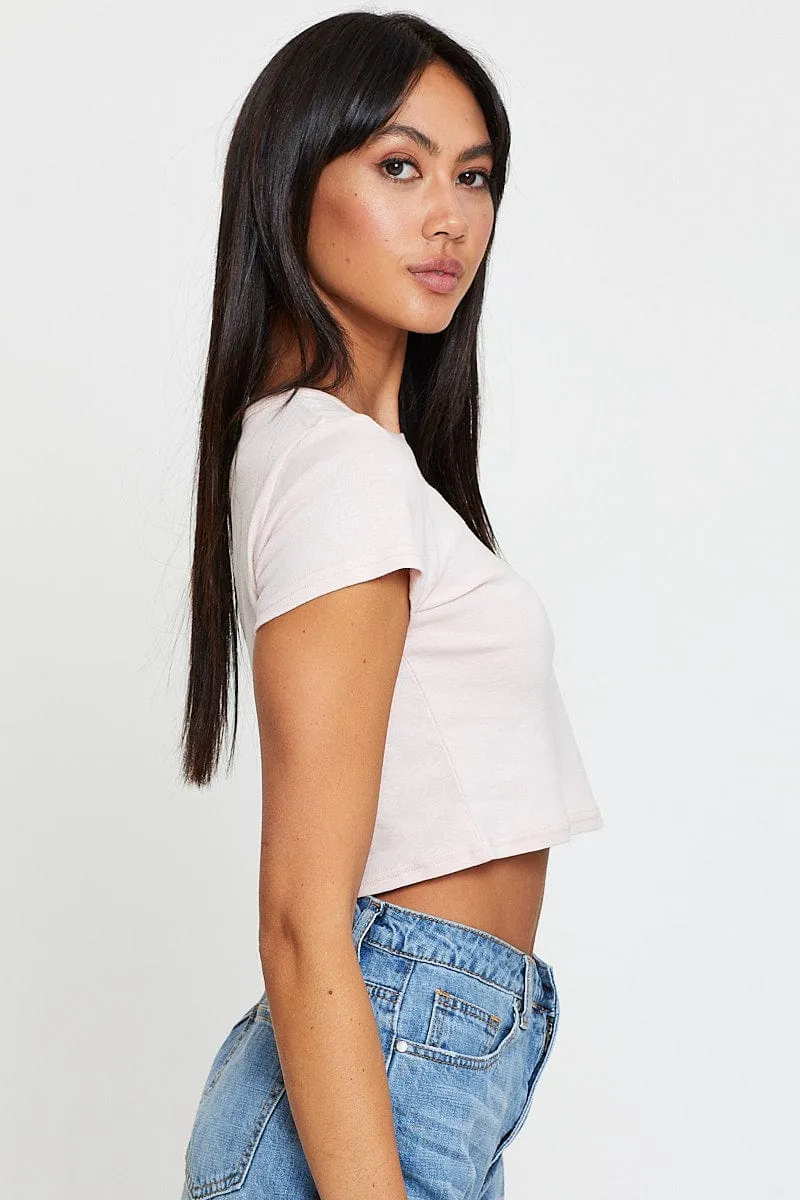 Pink T-Shirt Short Sleeve Crew Neck sold by Ally Fashion product image thumbnail 4