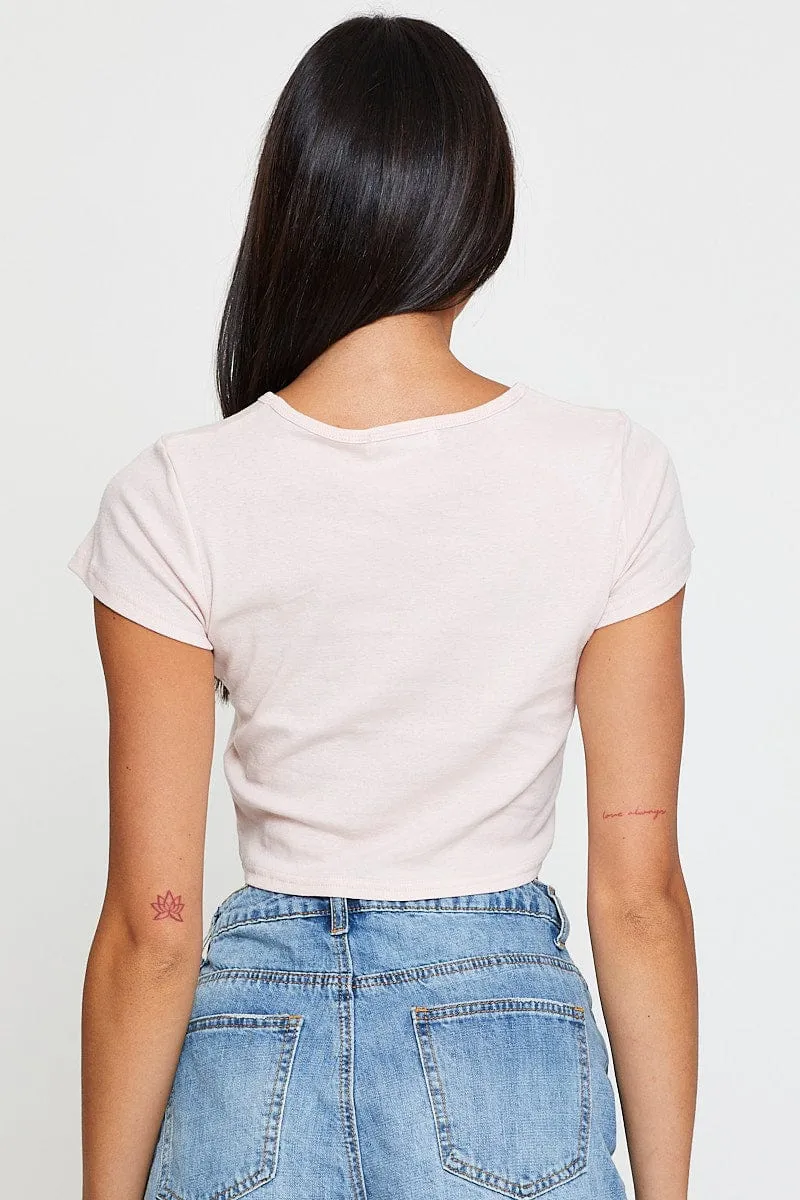 Pink T-Shirt Short Sleeve Crew Neck sold by Ally Fashion product image thumbnail 5