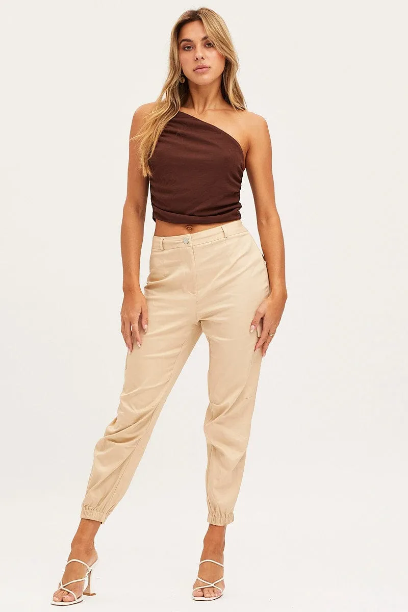 Brown Singlet Top One Shoulder sold by Ally Fashion product image thumbnail 3