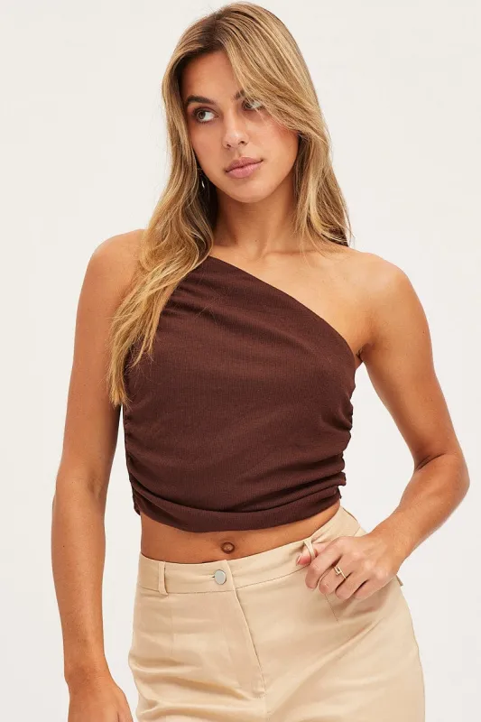 Brown Singlet Top One Shoulder sold by Ally Fashion