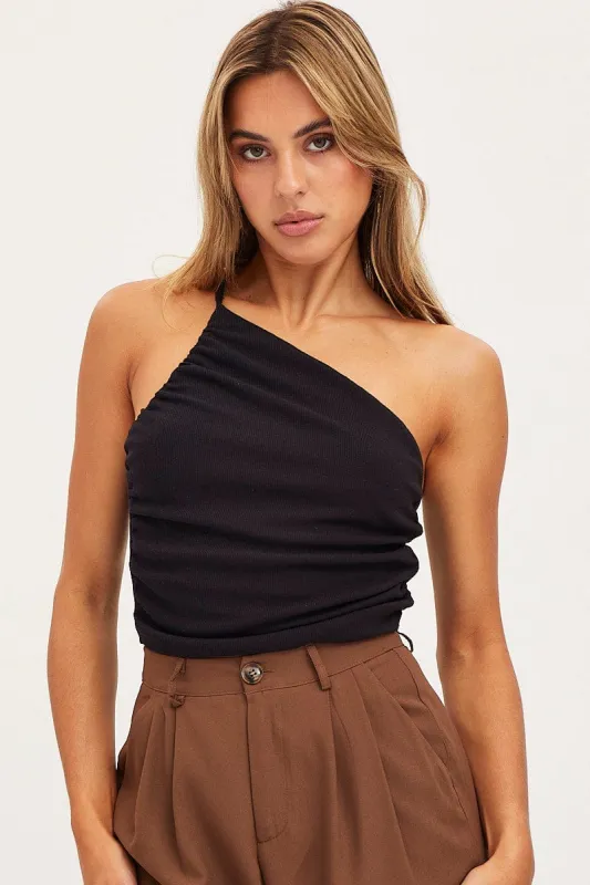 Black Singlet Top One Shoulder sold by Ally Fashion