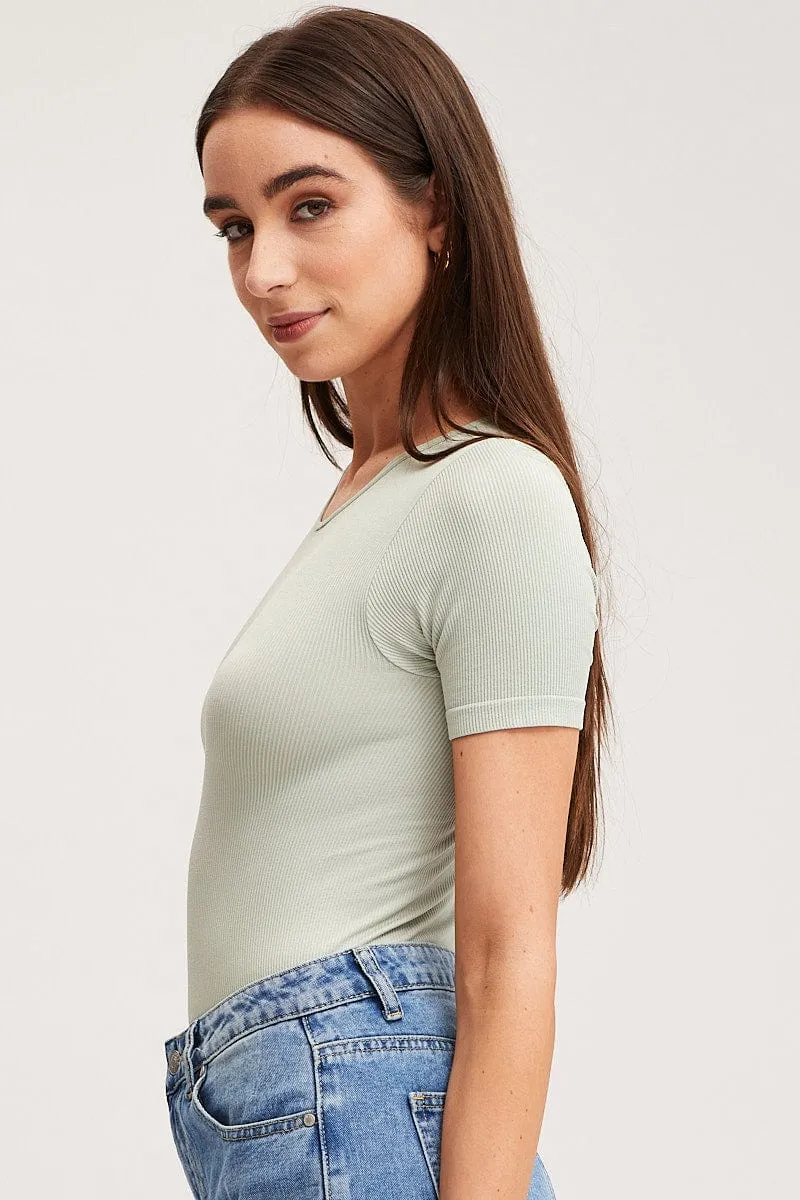 Green Bodysuit Short Sleeve Crew Neck Seamless sold by Ally Fashion product image thumbnail 4
