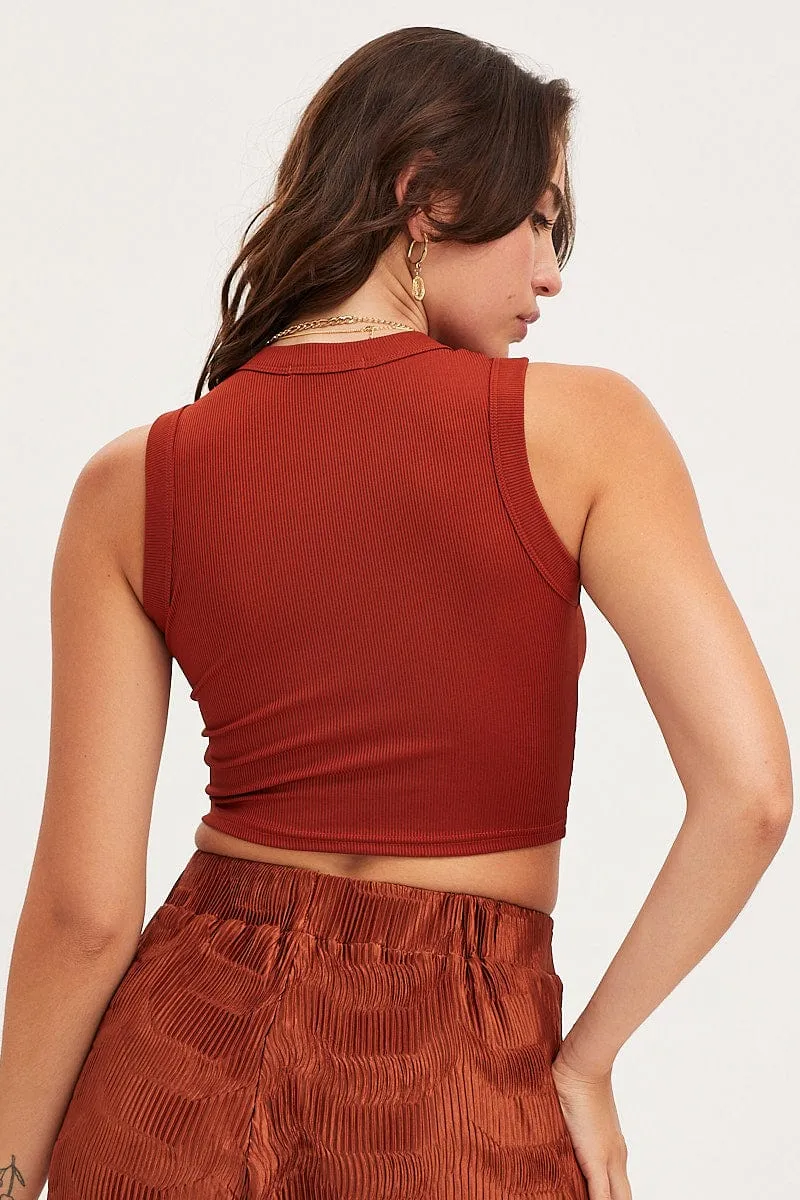 Orange Tank Top Sleeveless High Neck sold by Ally Fashion product image thumbnail 5