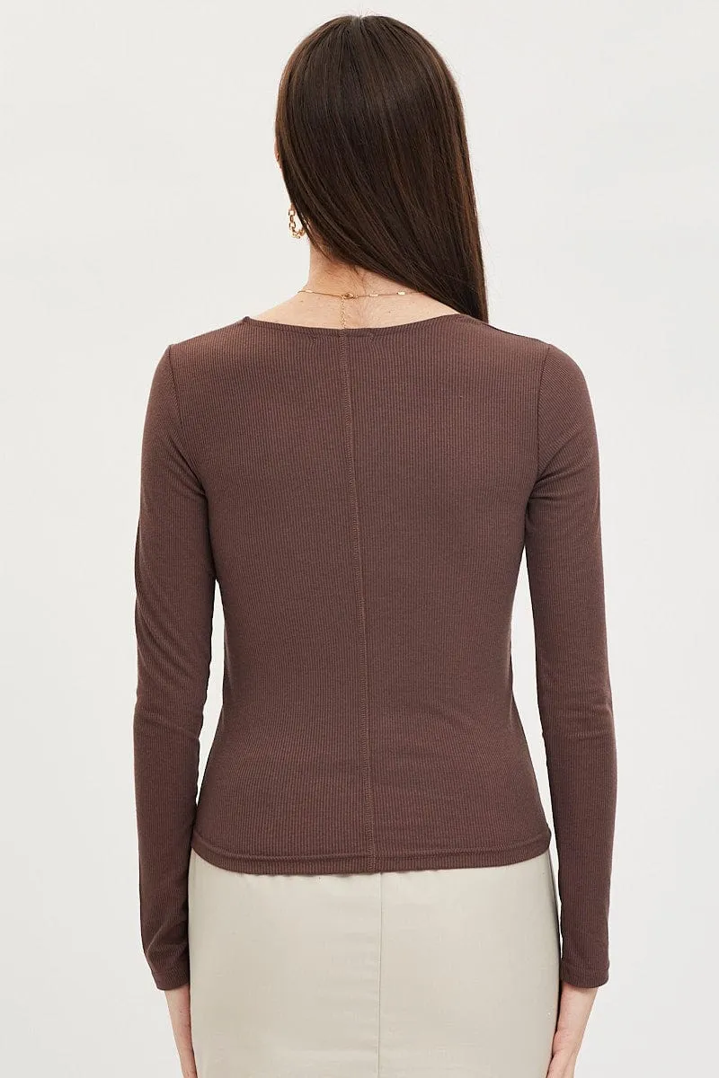 Brown Top Long Sleeve Round Neck sold by Ally Fashion product image thumbnail 5