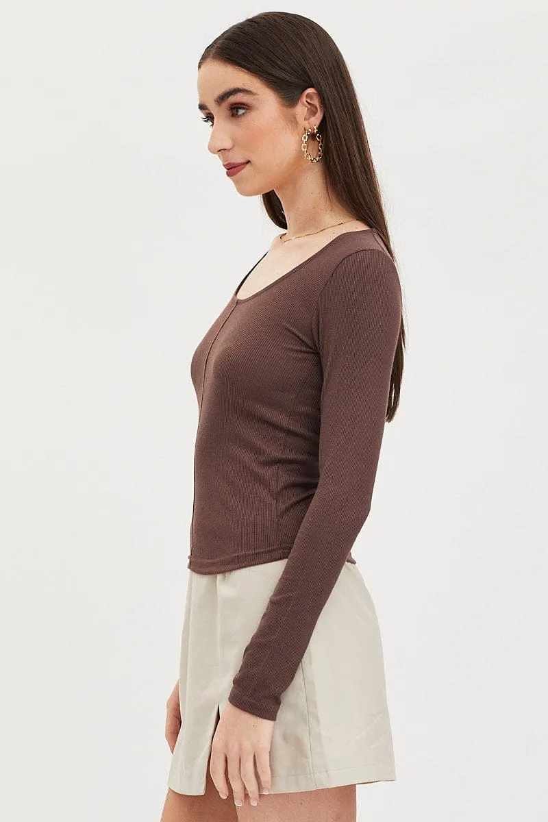 Brown Top Long Sleeve Round Neck sold by Ally Fashion product image thumbnail 4
