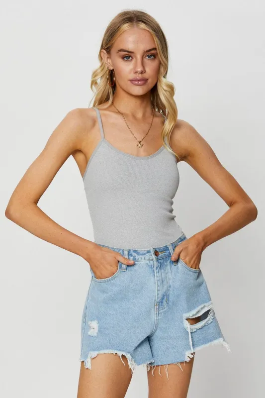 Grey Singlet Top Round Neck Seamless made by Ally Fashion