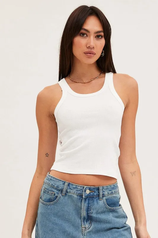 White Tank Top Sleeveless Round Neck sold by Ally Fashion
