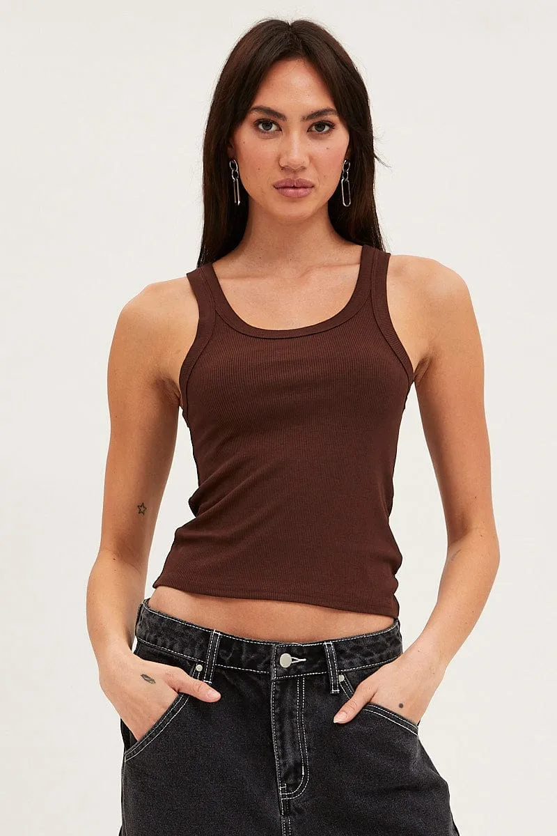 Brown Tank Top Sleeveless Round Neck sold by Ally Fashion product image thumbnail 3
