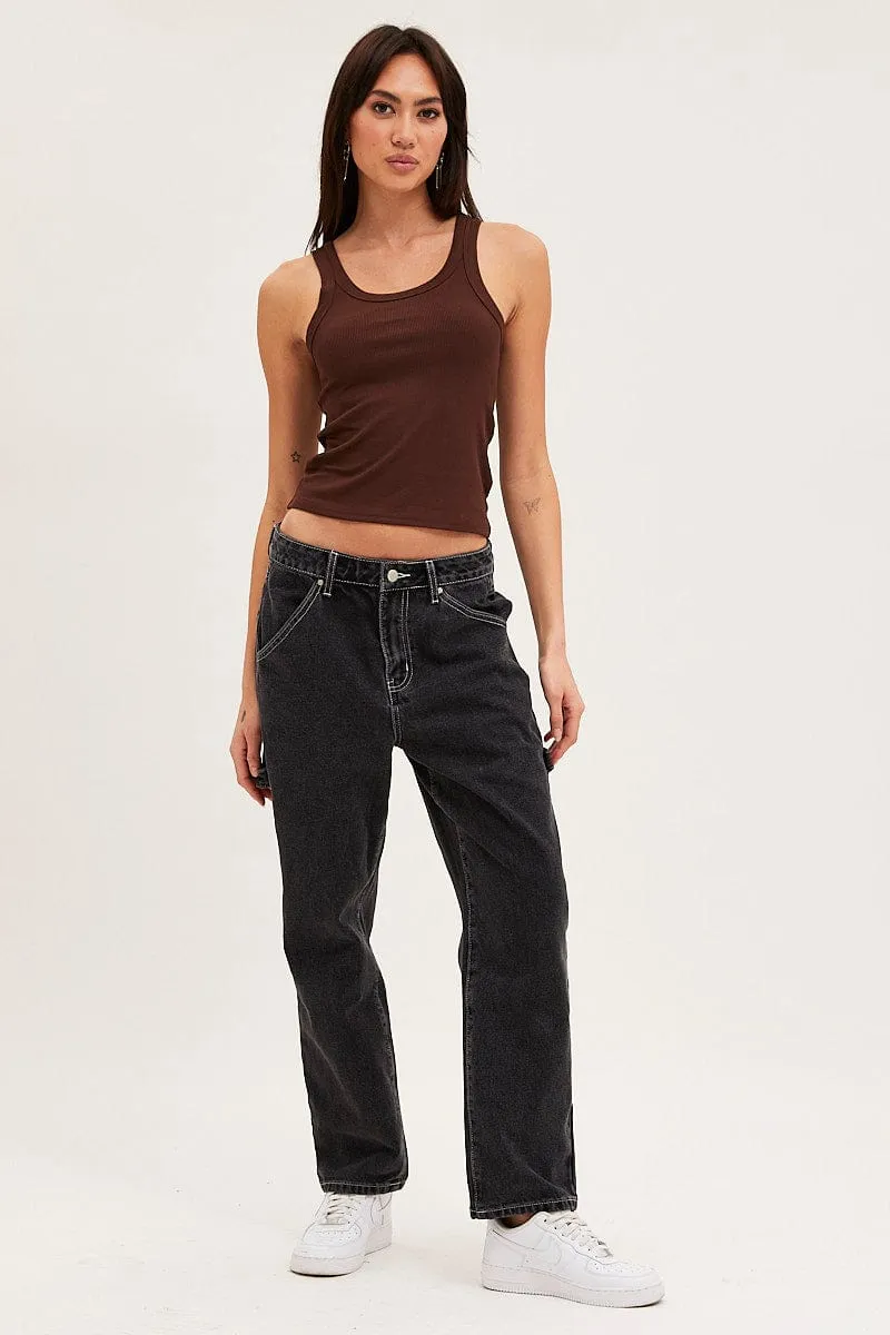 Brown Tank Top Sleeveless Round Neck sold by Ally Fashion product image thumbnail 2