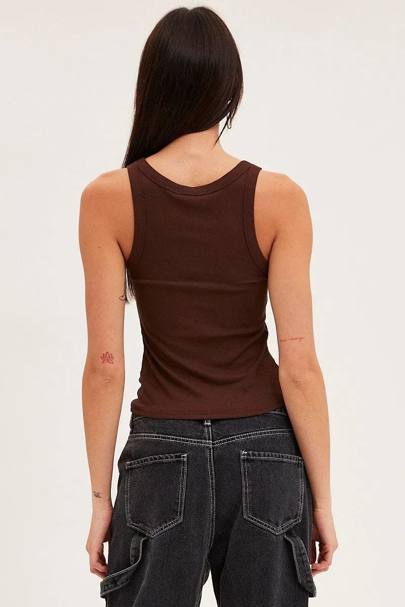 Brown Tank Top Sleeveless Round Neck sold by Ally Fashion product image thumbnail 5