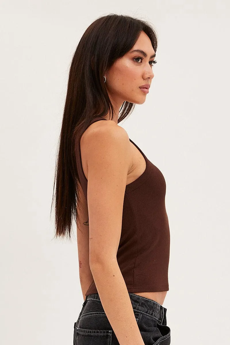 Brown Tank Top Sleeveless Round Neck sold by Ally Fashion product image thumbnail 4