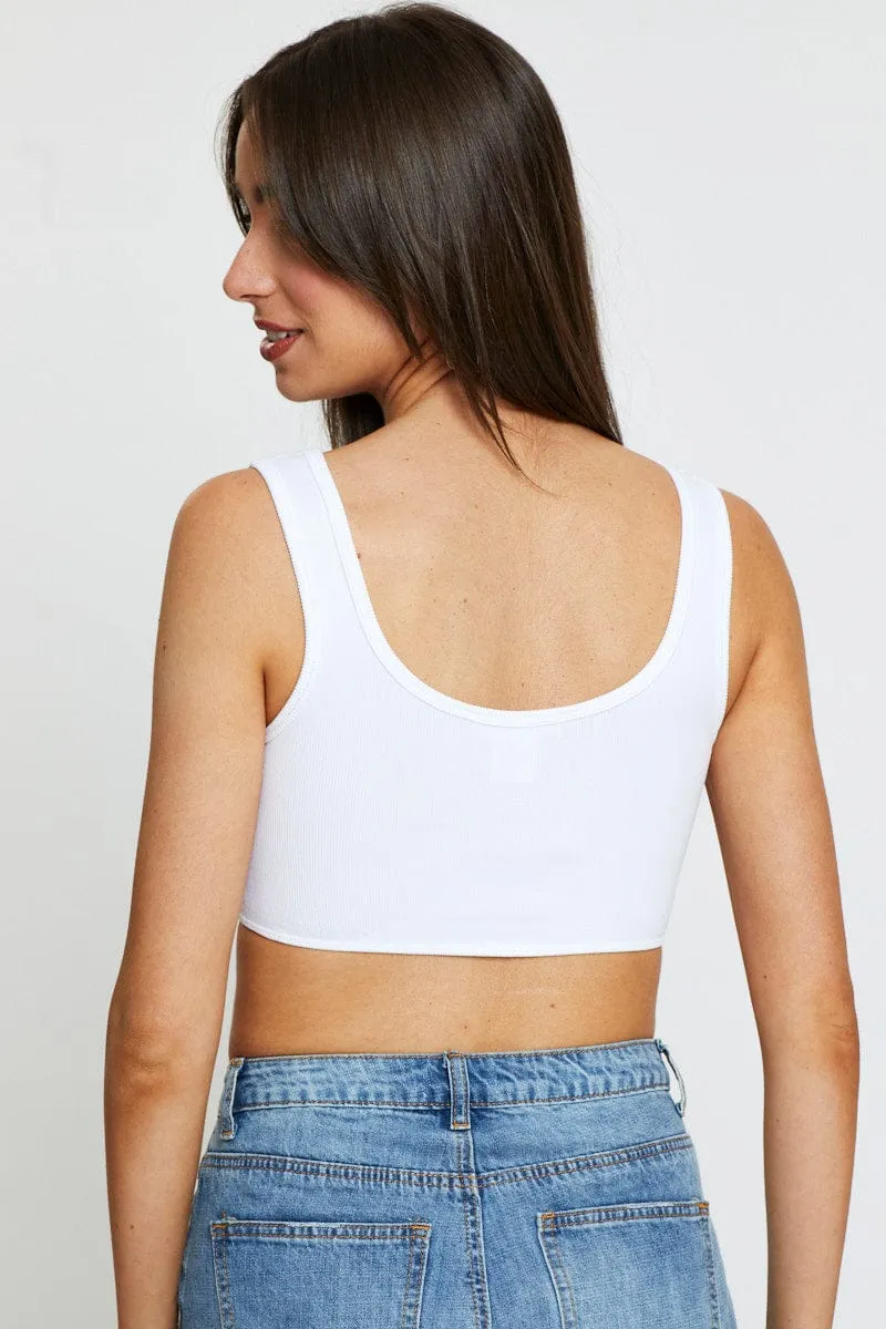 White Crop Tank Top Sleeveless Round Neck Seamless sold by Ally Fashion product image thumbnail 5