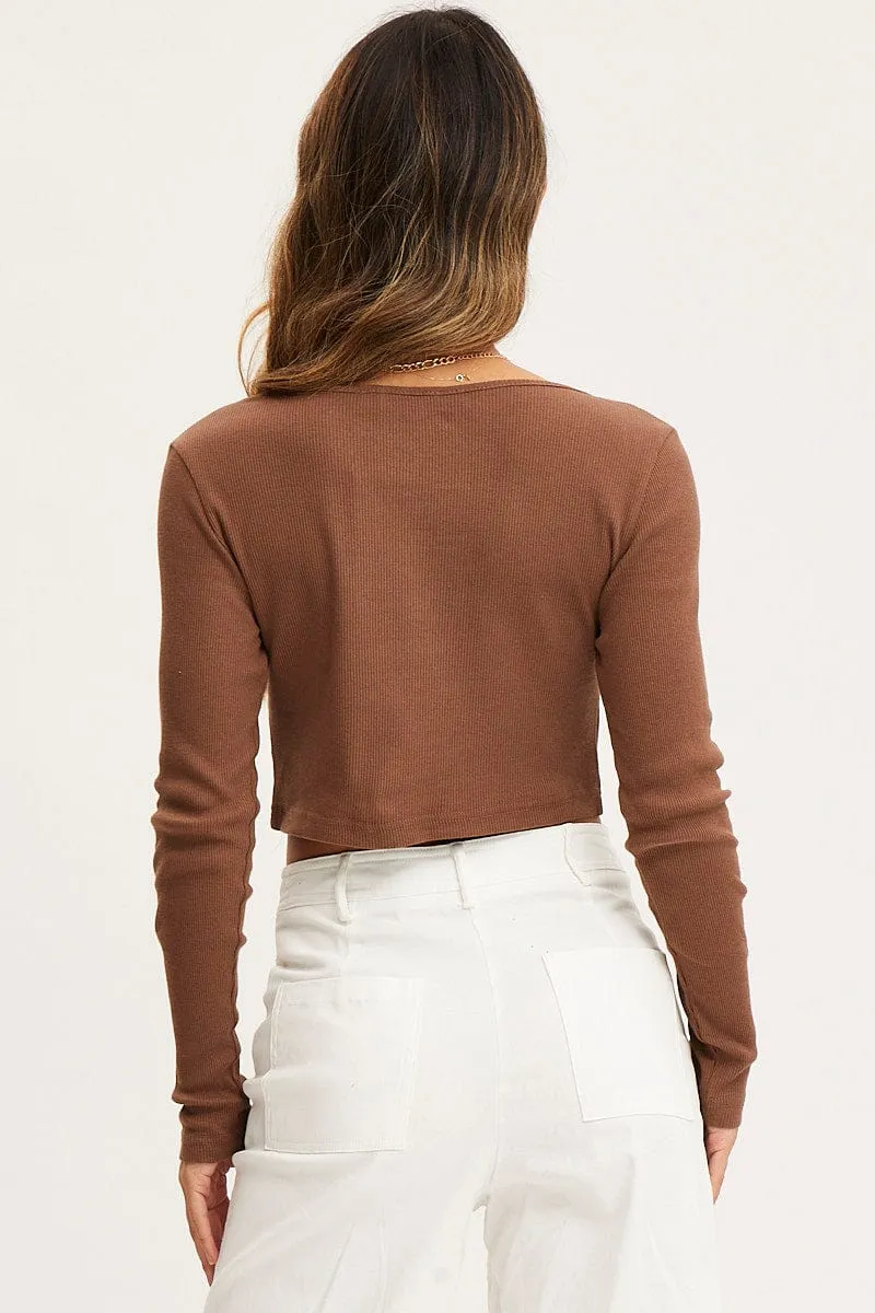 Brown Top Long Sleeve Round Neck sold by Ally Fashion product image thumbnail 5